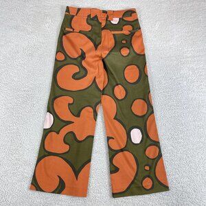 H&M Marimekko Pants Women's 6 Orange Green Hippie Cropped 70's Relaxed Disco Y2K